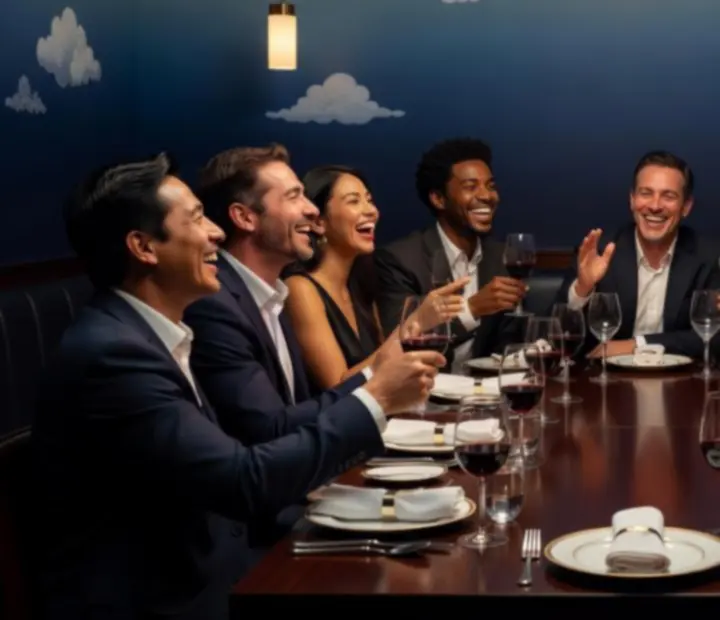 Groupe de convives partageant une soirée animée autour d'une table