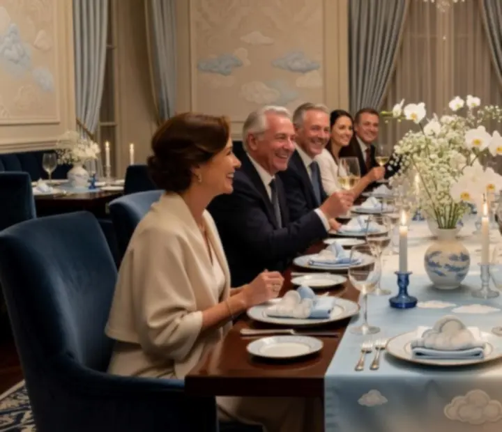 Groupe profitant d'un dîner privé raffiné dans le restaurant Luminoblebo.