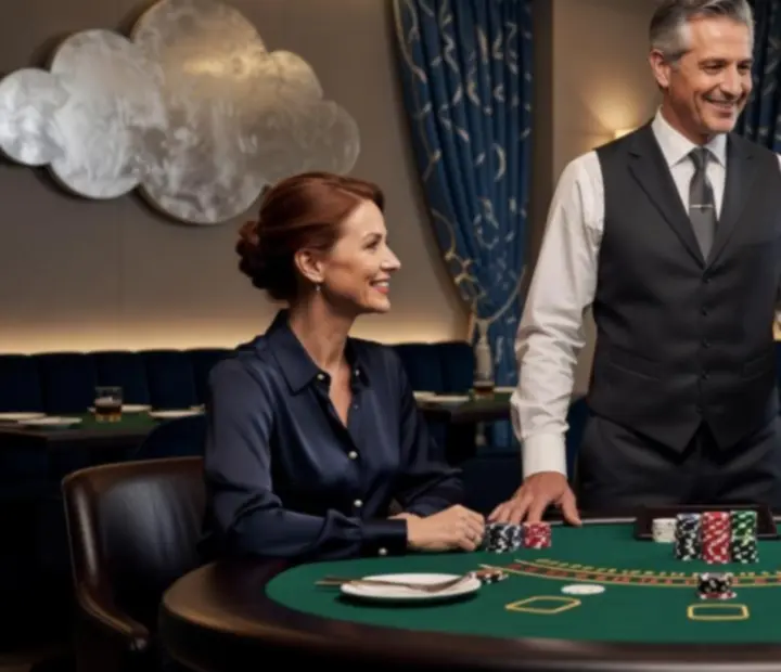 Hôte Luminoblebo animant une table blackjack dans une ambiance chaleureuse