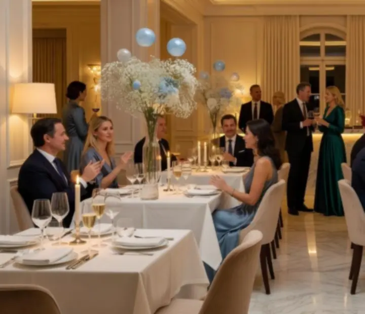 Soirée privée élégante avec invités attablés chez Luminoblebo