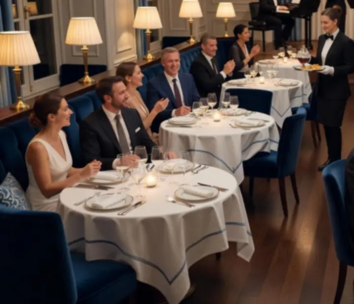 Ambiance de soirée élégante au restaurant Luminoblebo