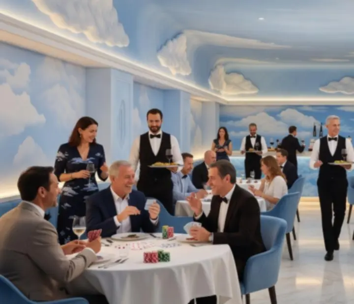 Soirée poker détendue dans un restaurant élégant avec invités et hôte