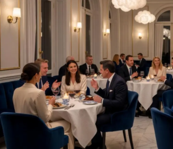 Ambiance de soirée douce et lumineuse dans le restaurant Luminoblebo